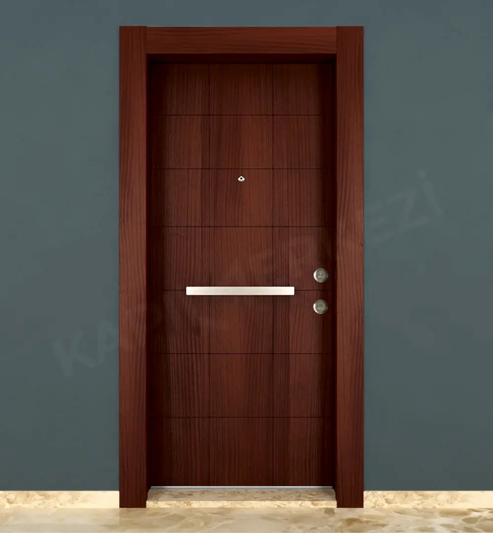 KM108CK Ahşap Kızıl Maun Kaplama Çelik Kapı