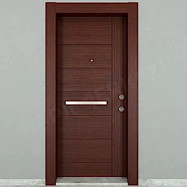 KM110CK Ahşap Ceviz Rengi Tik Kaplama Çelik Kapı
