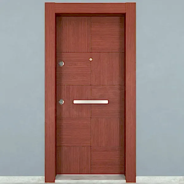 KM112CK Ahşap Kızıl Renk Tik Kaplama Çelik Kapı
