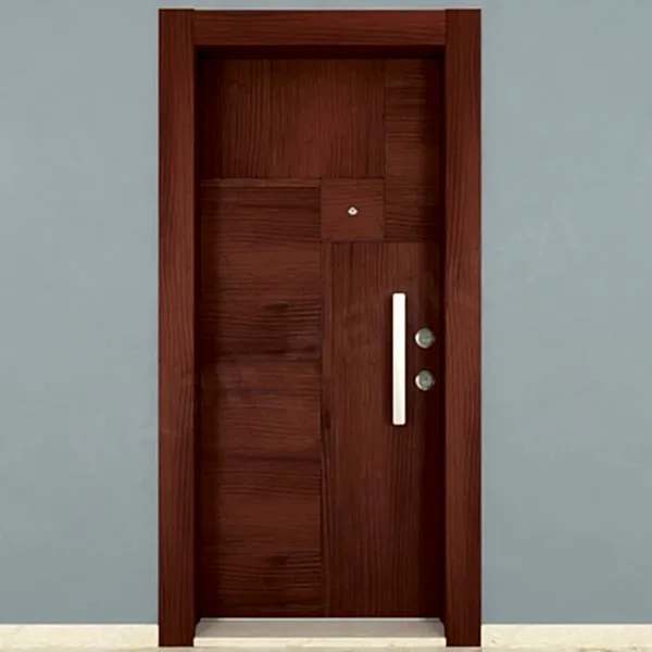 KM113CK Ahşap Kızıl Renk Maun Kaplama Çelik Kapı