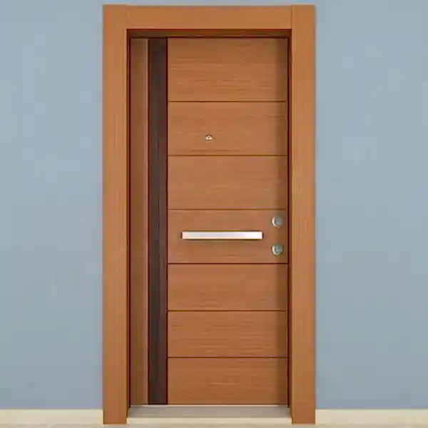 KM115CK Ahşap Tik ve Maun Kaplama Çelik Kapı